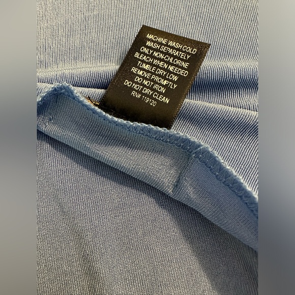 MADE IN HEAVEN Blue Drape Neck Tank Top Stretch Slinky Ribbed Knit Blouse Shirt - Picture 7 of 8